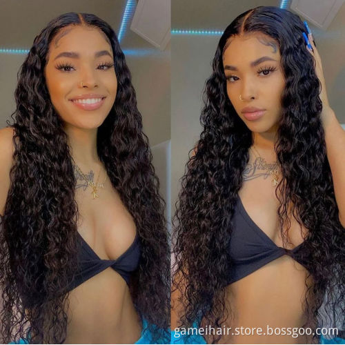 Wholesale wigs hd lace pre plucked brazilian virgin hair lace front curly wigs Glueless water wave wig human hair with baby hair